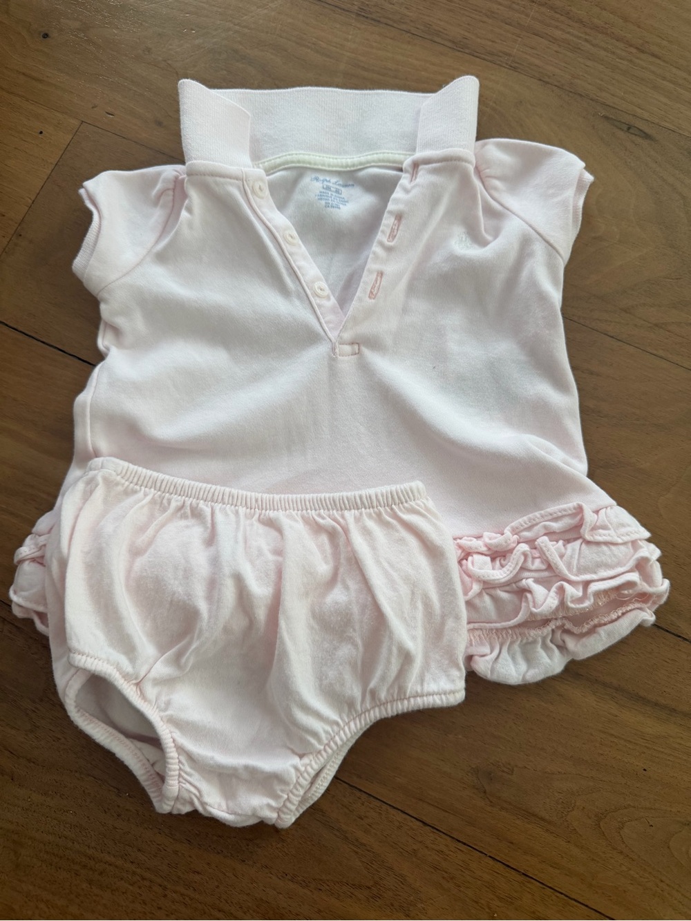 Polo by Ralph Lauren Light Pink Ruffle Baby One-Piece with Bloomer